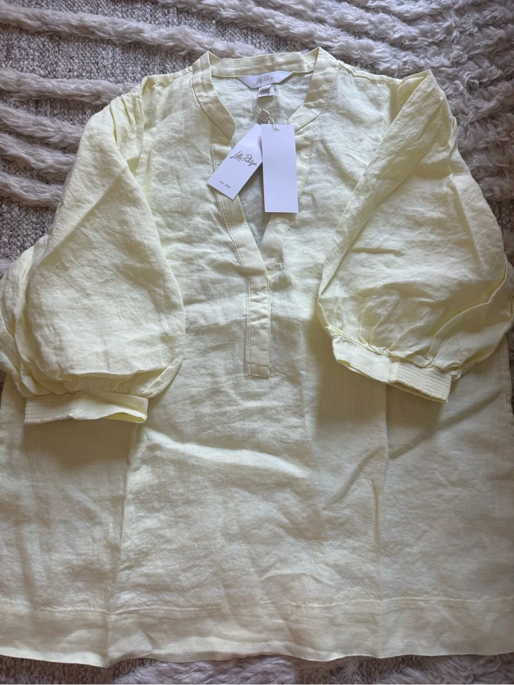 Lilly Pulitzer Pale Yellow V-Neck Puff Sleeve Blouse